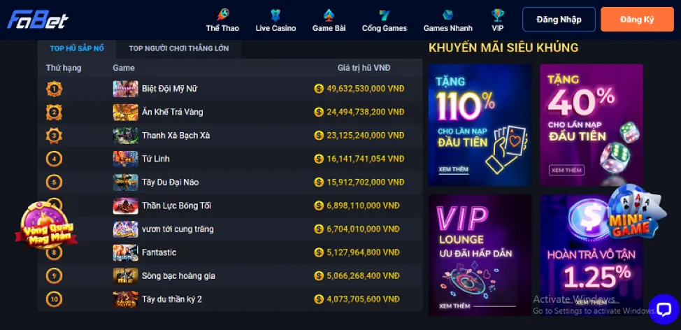 Trò chơi slot, bắn cá và đá gà tại BC.GAME Nhà Cái